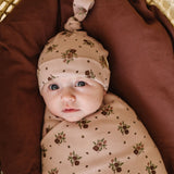 Organic Swaddle Blanket & Hat - Rose Ditsy