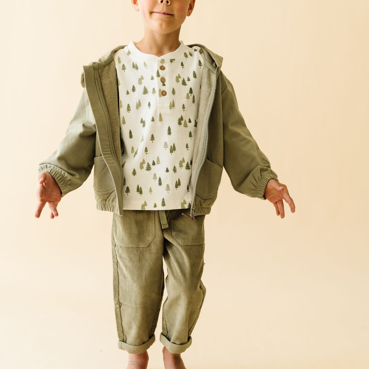 Organic Tee and Corduroy Pant Set - Olive