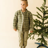 Organic Quilted Button Jacket - Olive Plaid