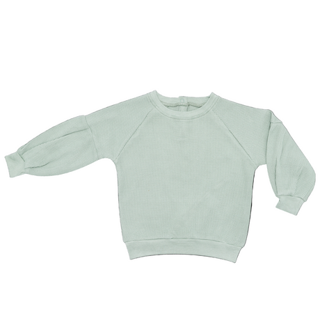 Waffle Balloon Sleeve Sweatshirt - Sage - HoneyBug 