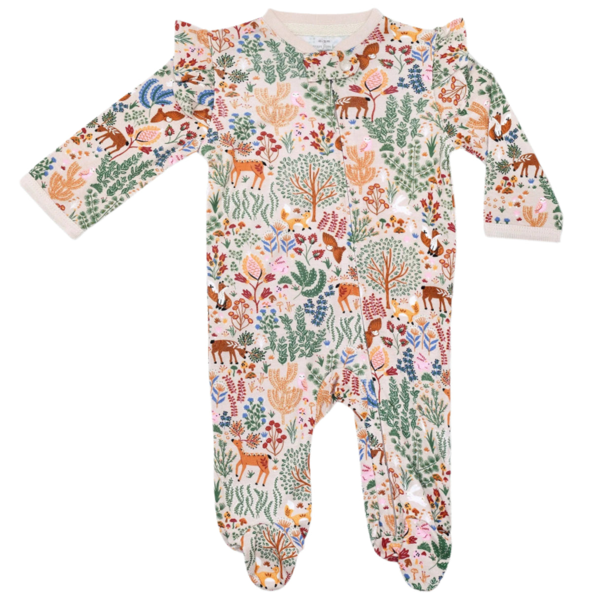 Bamboo Zipper Footie with Ruffles - Boho Woodland - HoneyBug 
