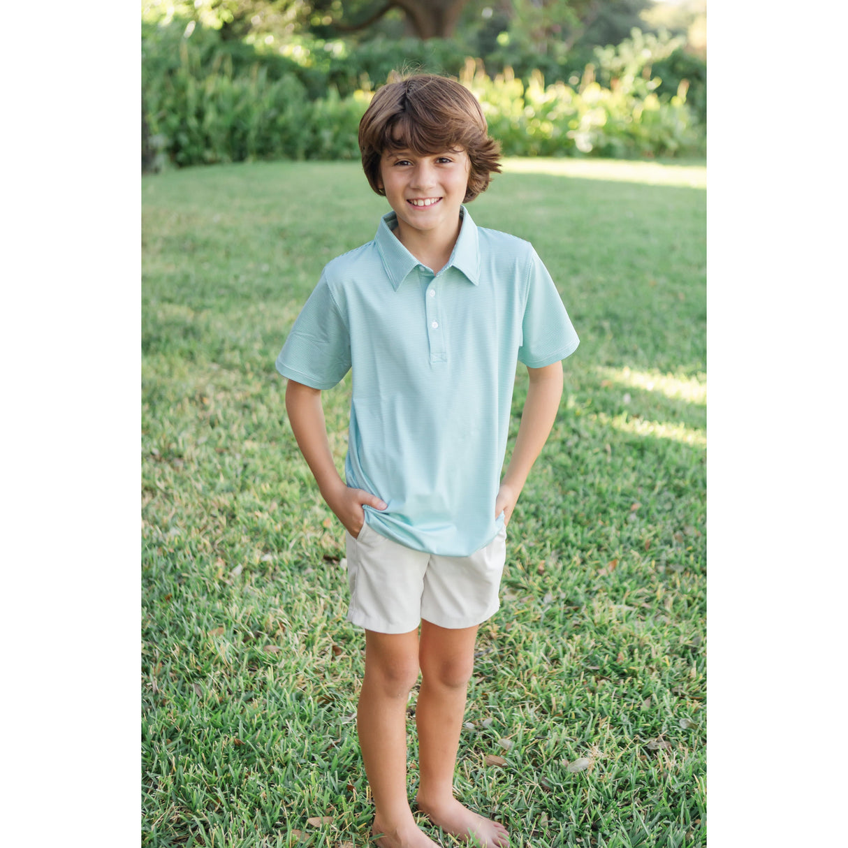 Will Boys' Golf Performance Polo Shirt - Green Stripes - HoneyBug 