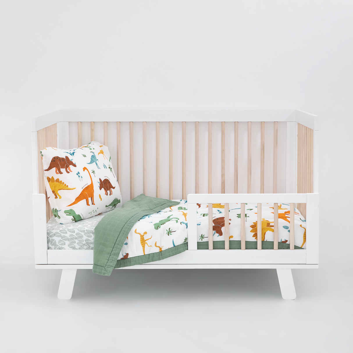 Cotton Muslin Toddler Bedding 3 Piece Set - Dino Names