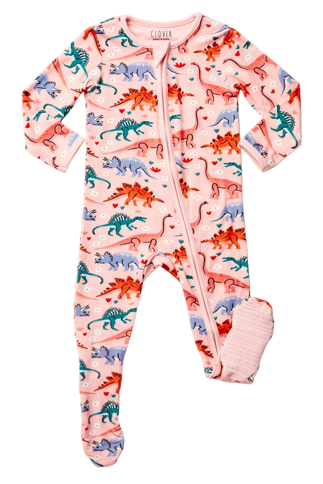 Soft & Stretchy Zipper Footie - Dinosaur Garden - HoneyBug 