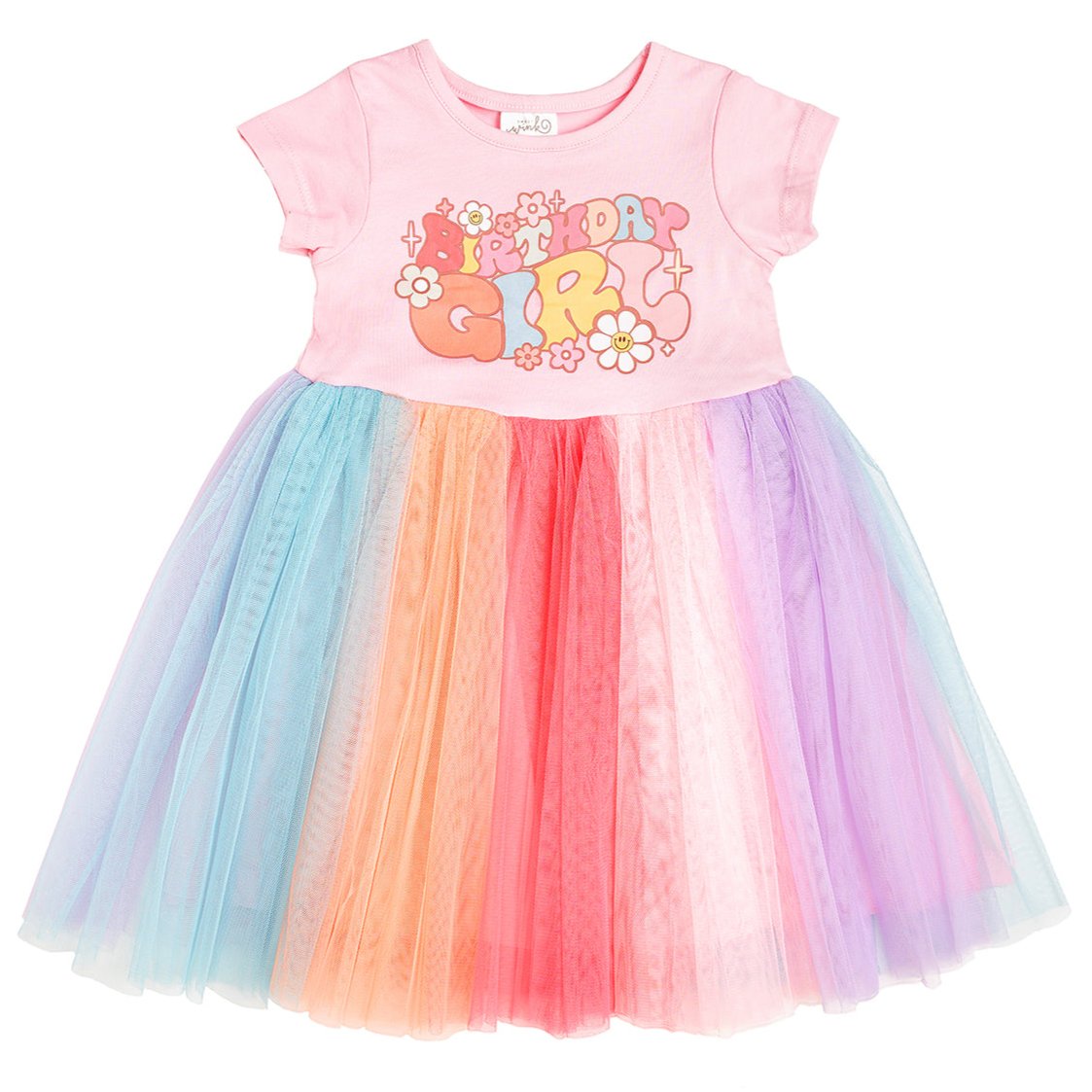 Groovy Birthday Girl Short Sleeve Tutu Dress - HoneyBug 