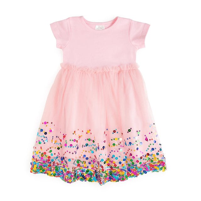 Pink Confetti Short Sleeve Tutu Dress - HoneyBug 