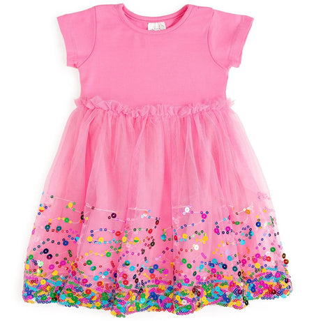 Raspberry Confetti Short Sleeve Tutu Dress - HoneyBug 