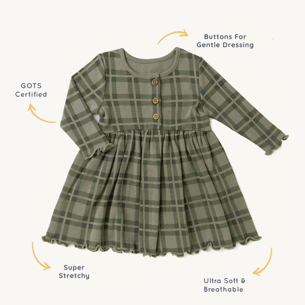 Organic Long Sleeve Twirl Dress - Plaid - HoneyBug 