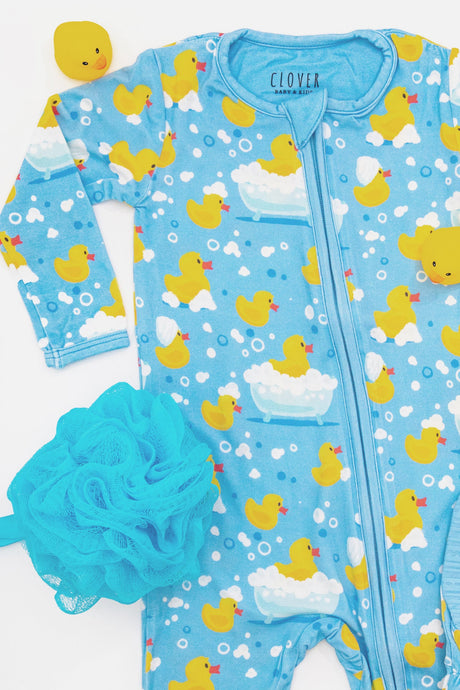 Soft & Stretchy Zipper Footie - Rubber Duckies - HoneyBug 