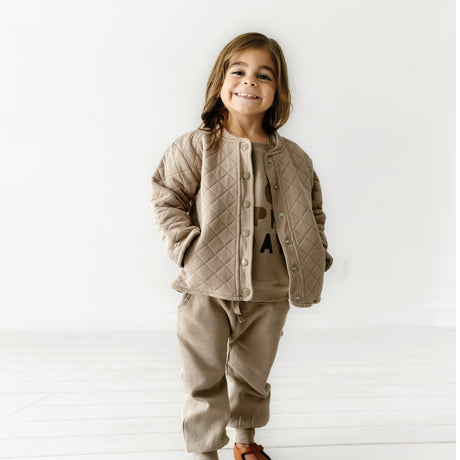 Organic Kids Merino Wool Buttoned Jacket - Mocha