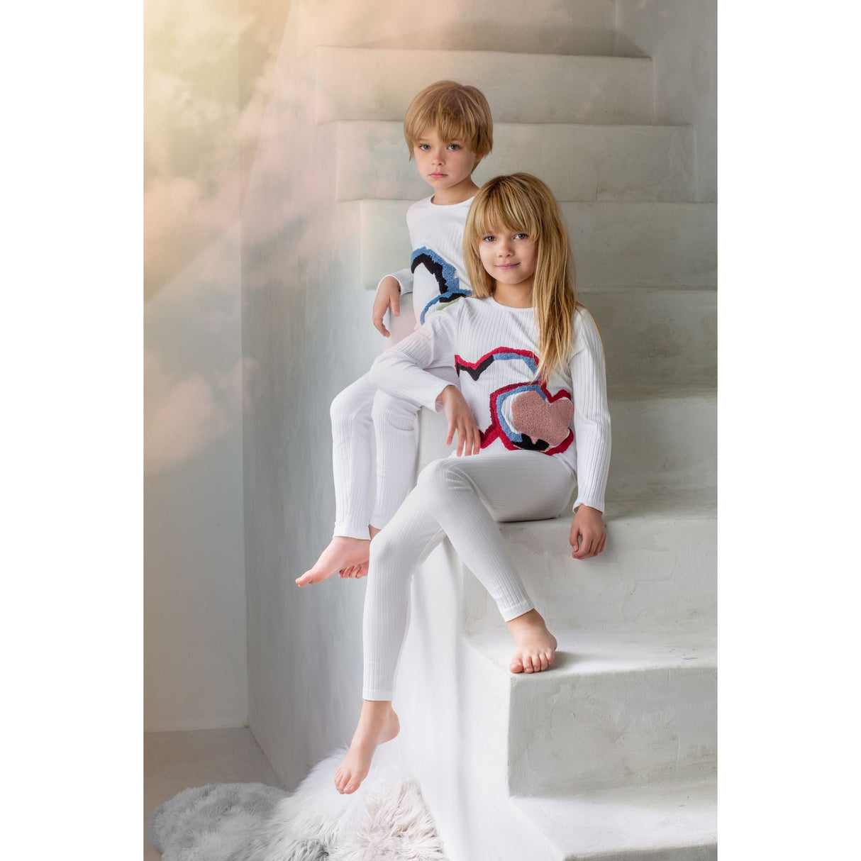 Geometric Heart Loungewear Set, Girls - HoneyBug 