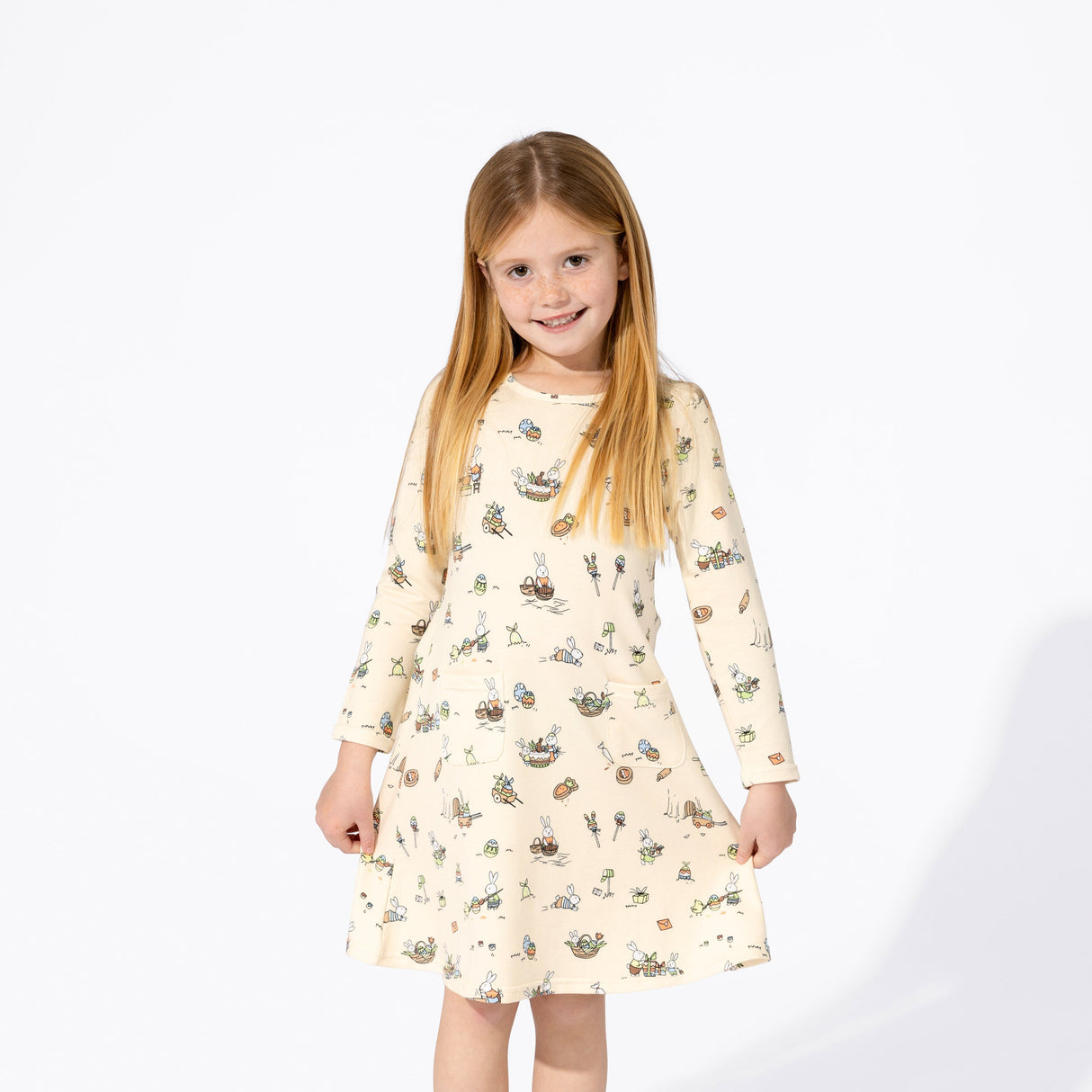 Bunny Workshop French Terry Girls' Daywear Long Sleeve Dress - HoneyBug 