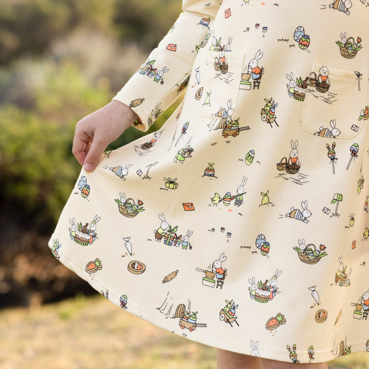 Bunny Workshop French Terry Girls' Daywear Long Sleeve Dress - HoneyBug 