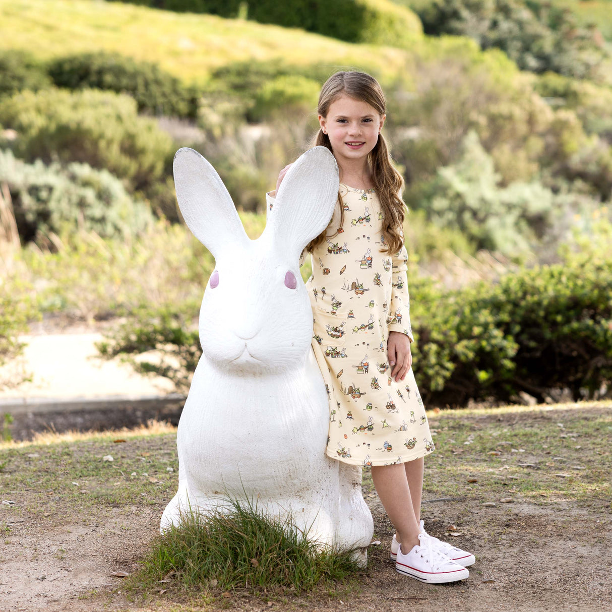 Bunny Workshop French Terry Girls' Daywear Long Sleeve Dress - HoneyBug 