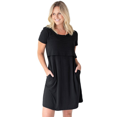 Eleanora Bamboo Maternity & Nursing Lounge Dress | Black - HoneyBug 