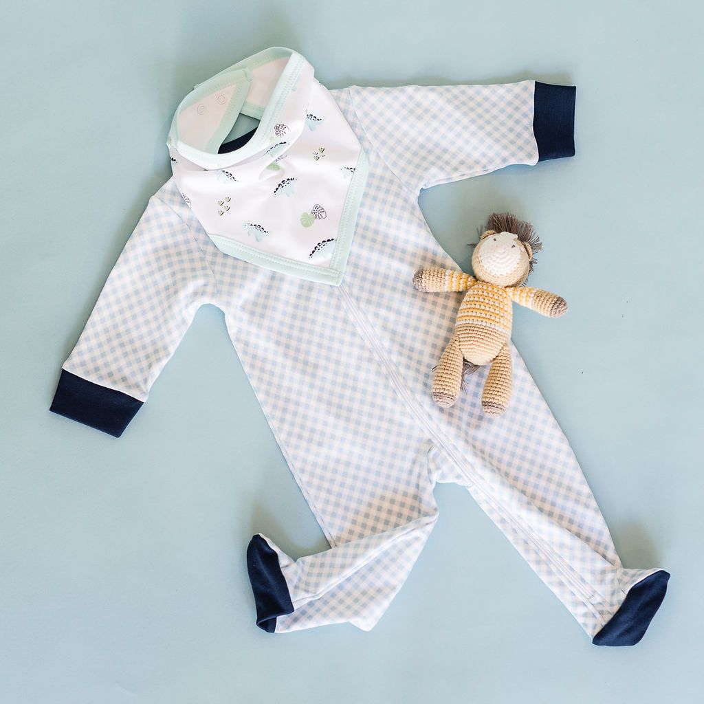 Blue Gingham Footie