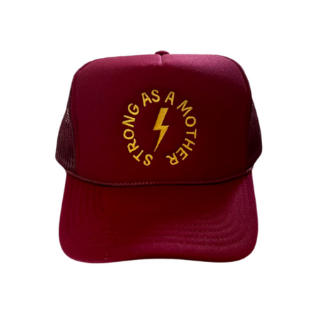 Strong as a mother™ Embroidered Trucker Hat - Burgundy - HoneyBug 