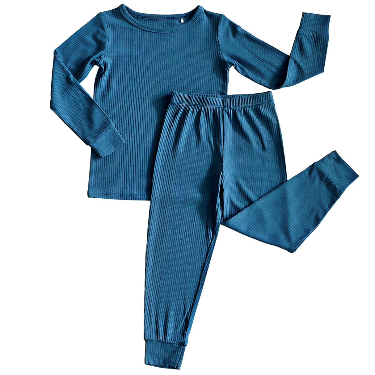 Blue Ribbed Two Piece Long Set