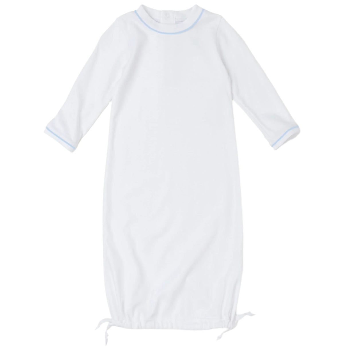 George Pima Cotton Daygown - White with Light Blue Piping