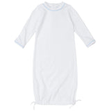 George Pima Cotton Daygown - White with Light Blue Piping