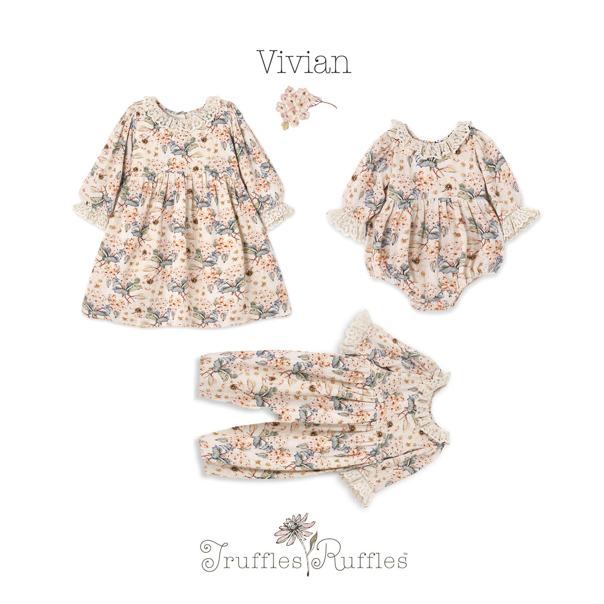 Vivian Baby Girls’ Vintage Floral Bodysuit with Lace Accents - HoneyBug 