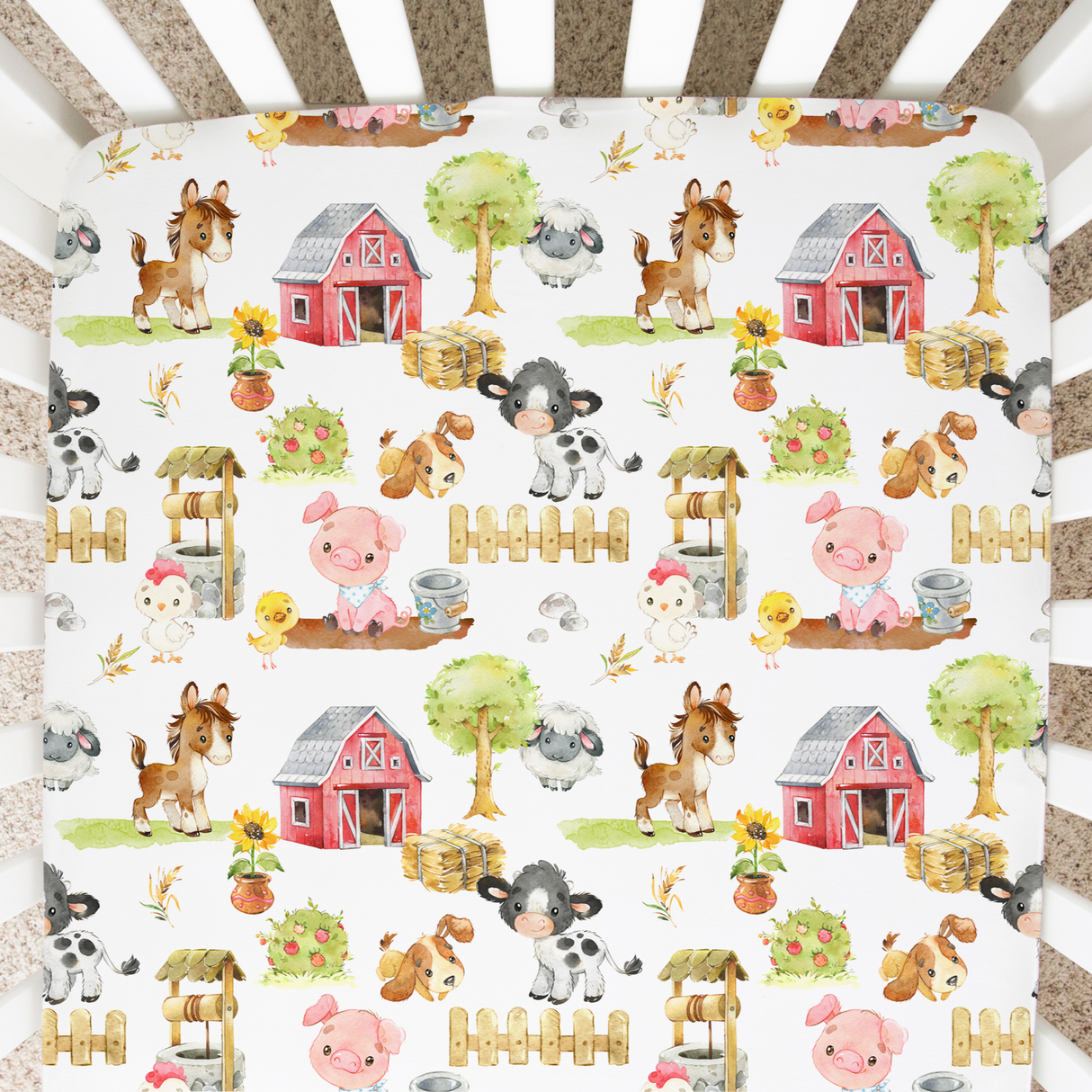 Fitted Crib Sheet - Farm Animals