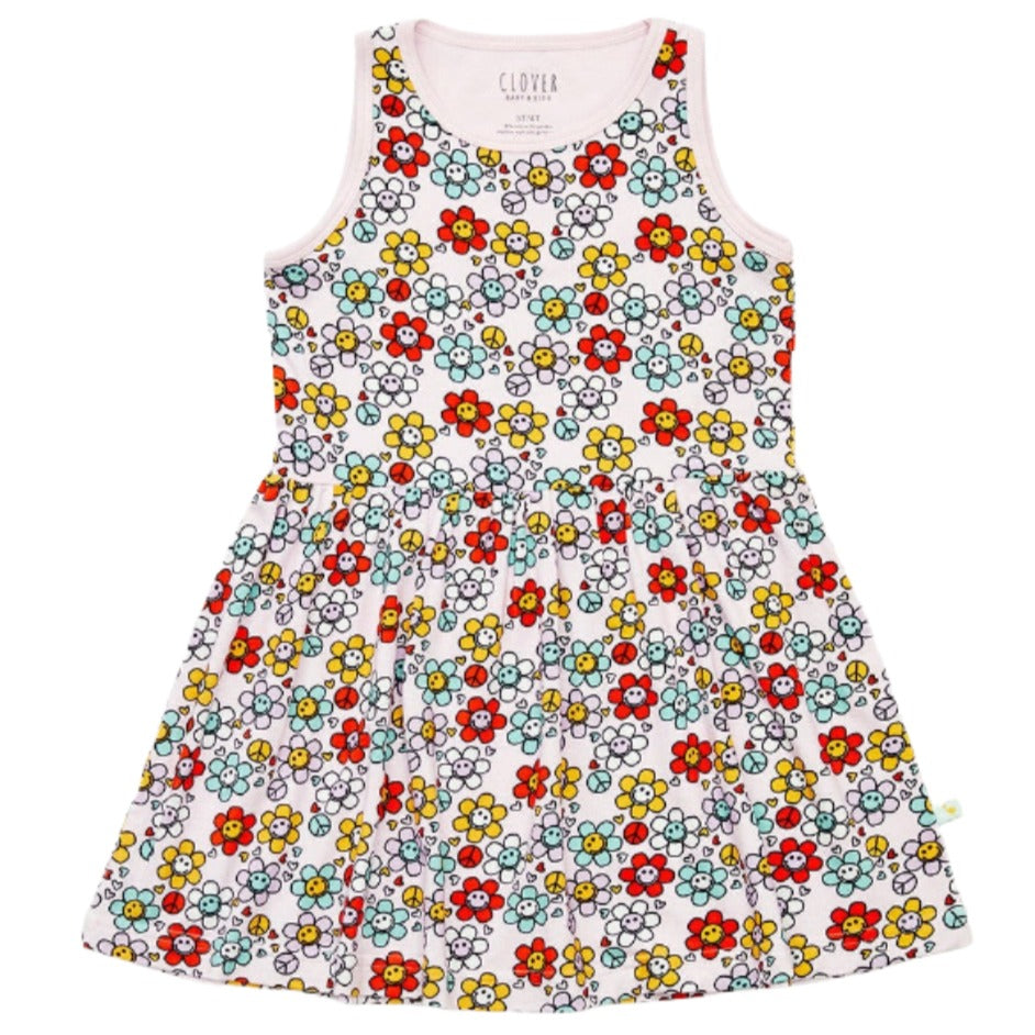 Stretchy Sleeveless Twirl Dress - Smiley Flowers