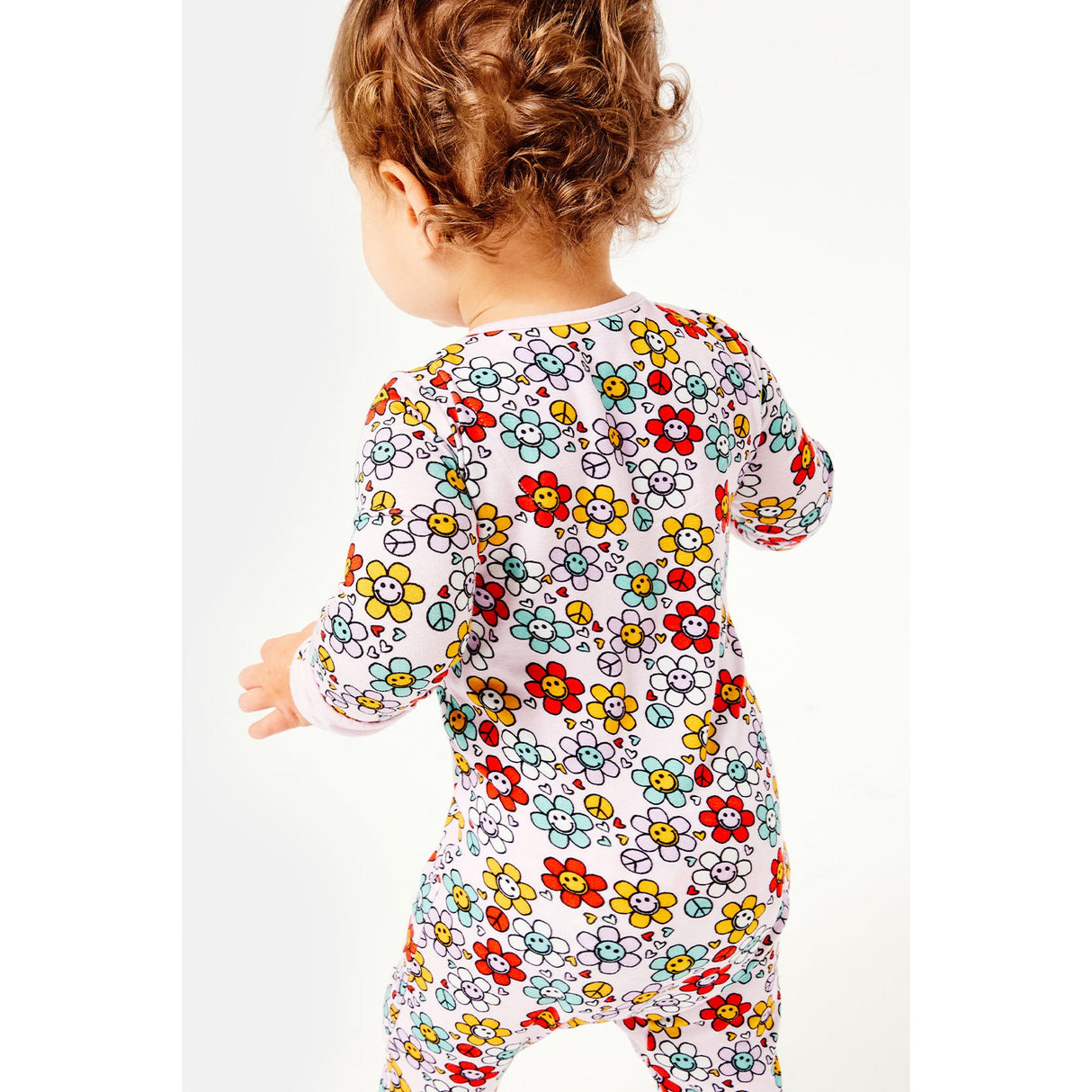 Soft & Stretchy Zipper Footie - Smiley Flowers