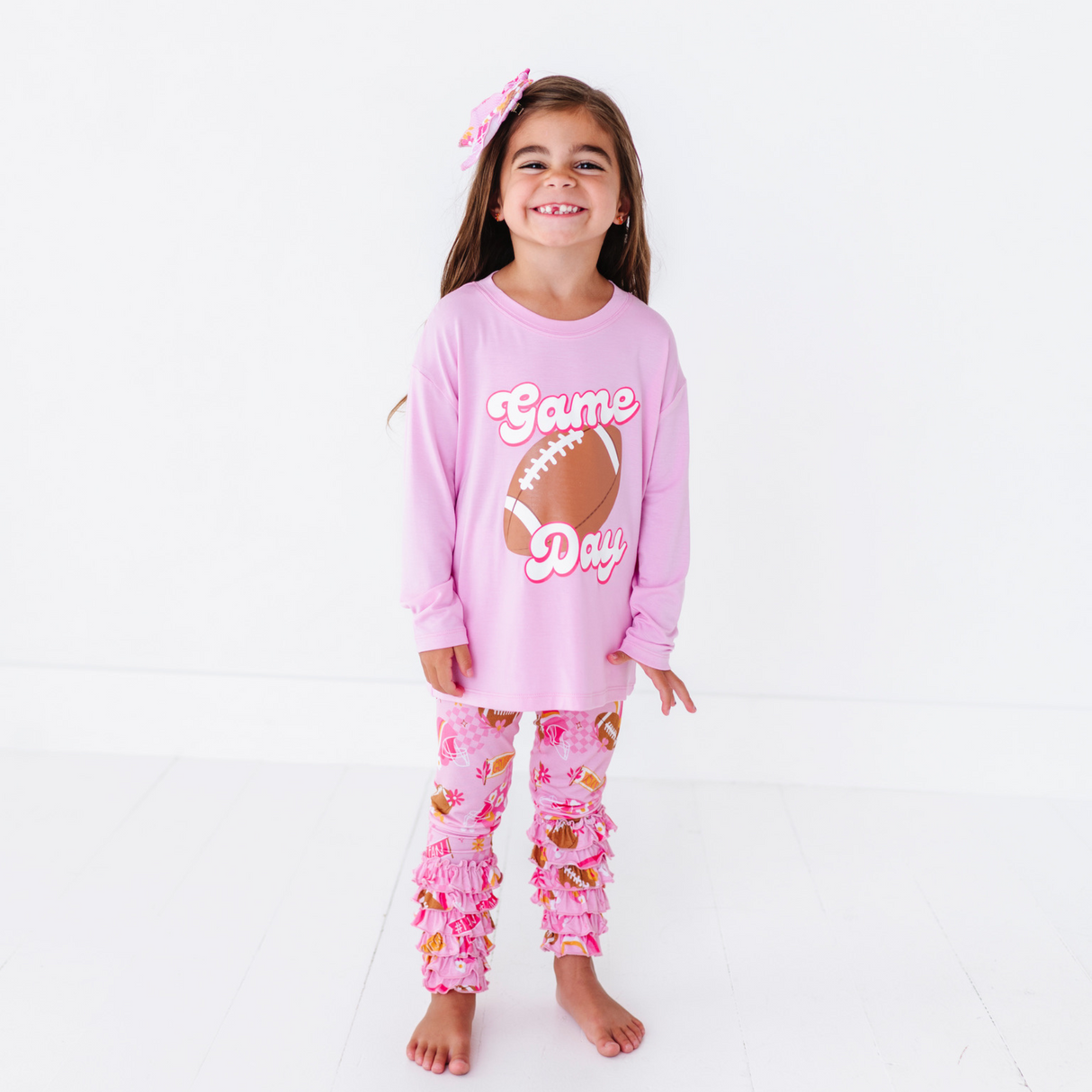 On Game Days We Wear Pink Cha Cha Leggings and Graphic Set - HoneyBug 