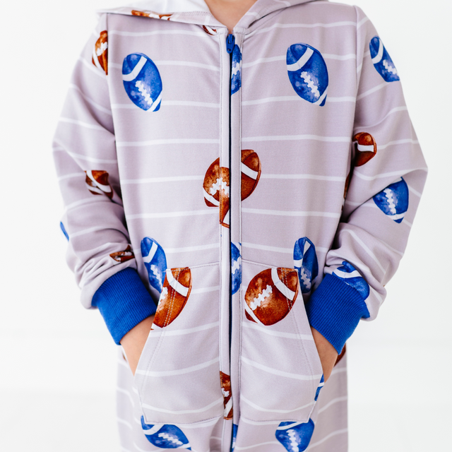 Gridiron Grind Terry Zip Romper - HoneyBug 