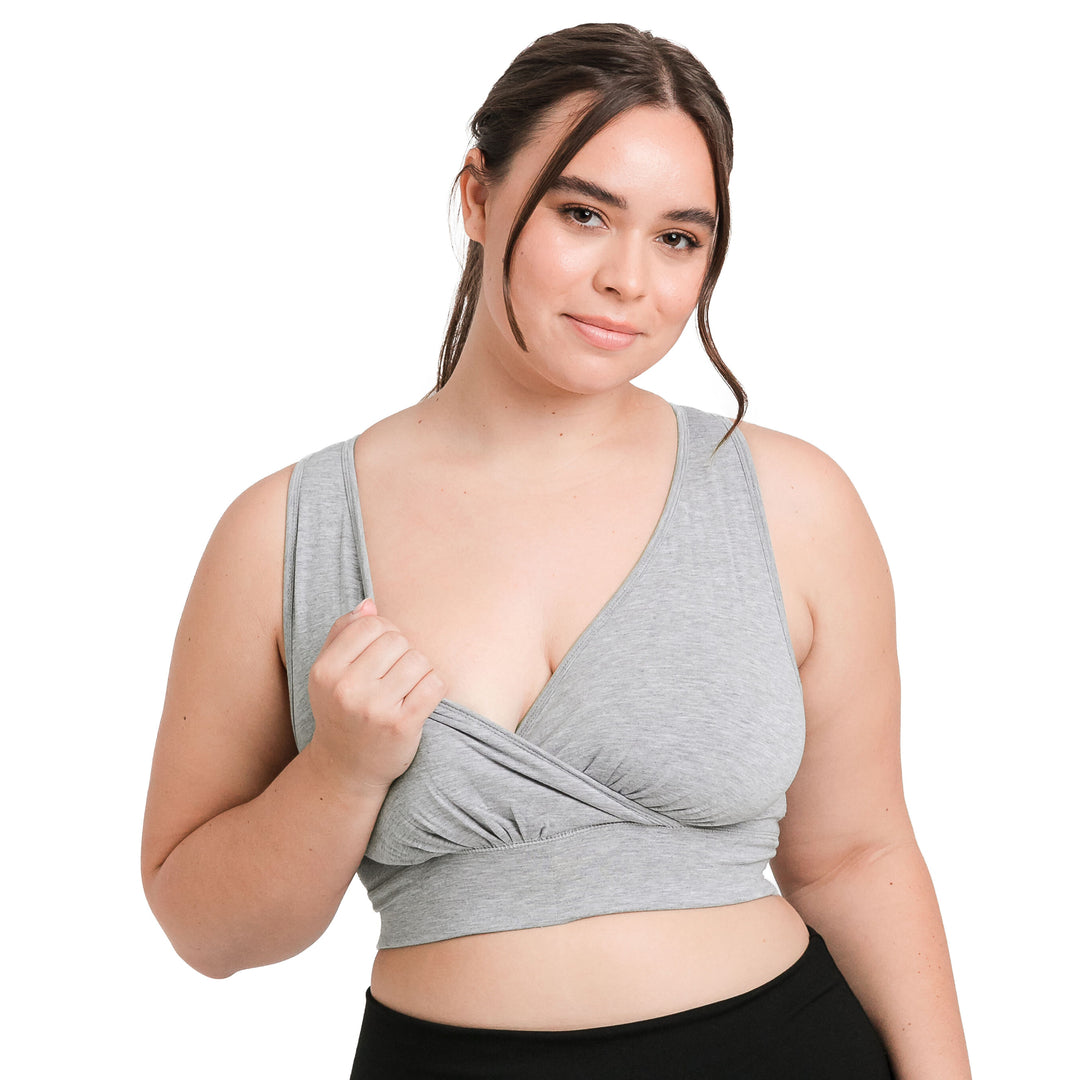 French Terry Racerback Nursing & Sleep Bra | Grey Heather - HoneyBug 