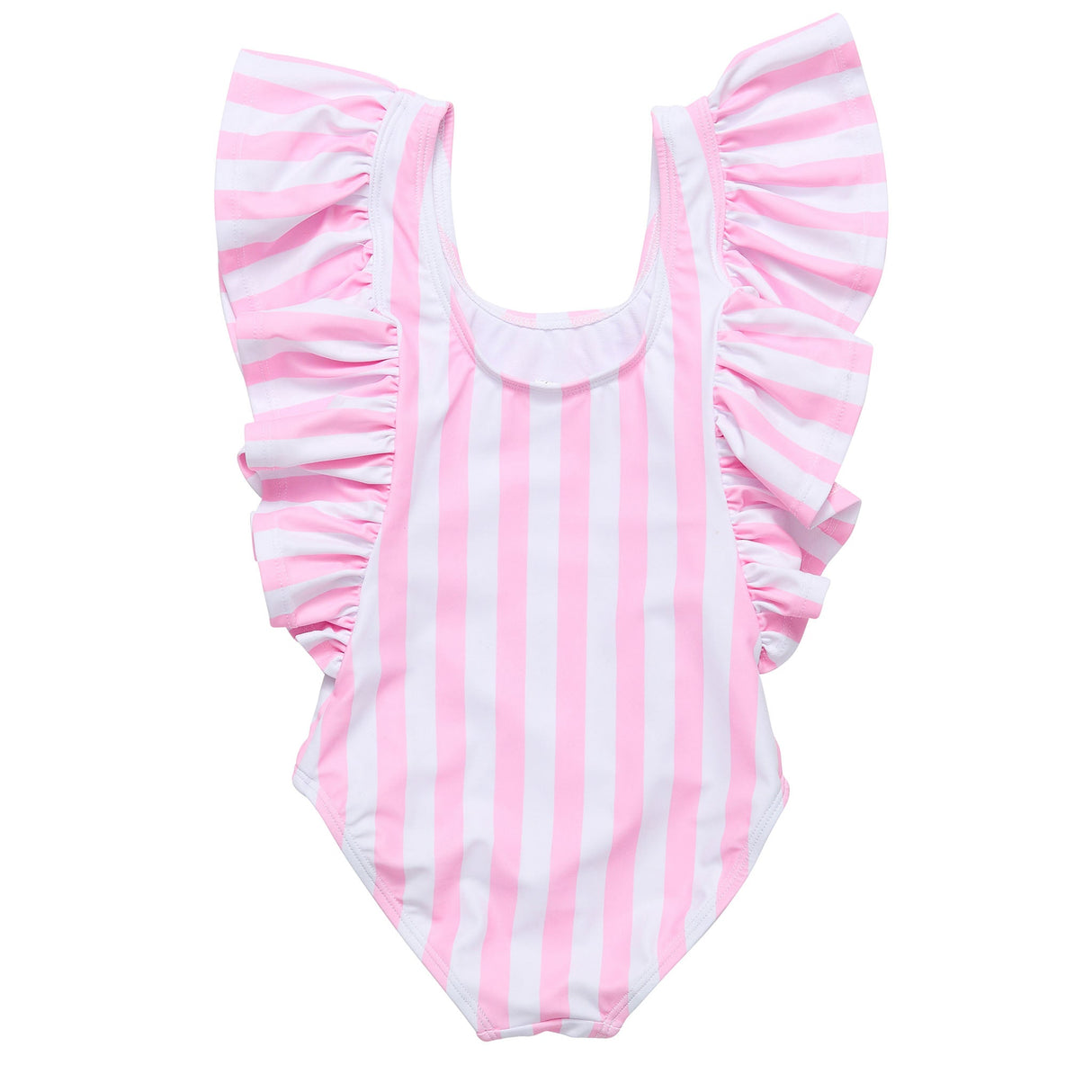 Pink Stripe Wide Frill Swimsuit - HoneyBug 