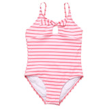 Coral Stripe Sustainable Bow Swimsuit - HoneyBug 