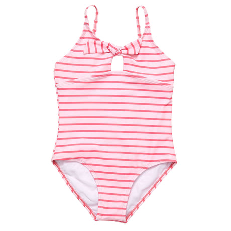 Coral Stripe Sustainable Bow Swimsuit - HoneyBug 