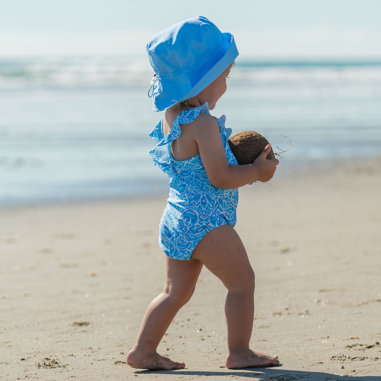 Santorini Blue Ruffle Shoulder Swimsuit - HoneyBug 