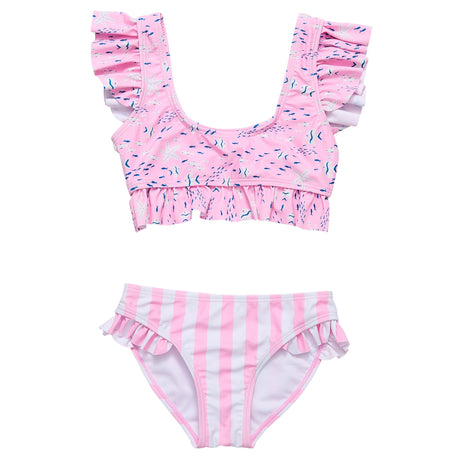 Pink Sea Frilled Crop Bikini - HoneyBug 