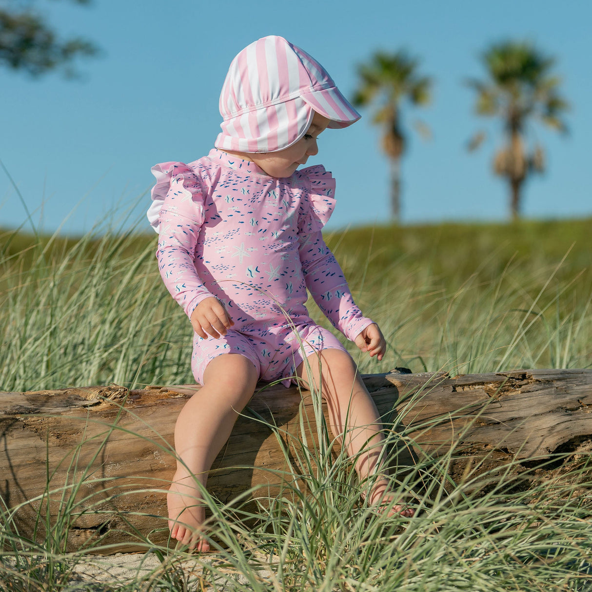 Pink Sea LS Sunsuit - HoneyBug 