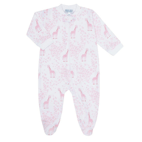 Pink Giraffe Print Zipper Footie - HoneyBug 