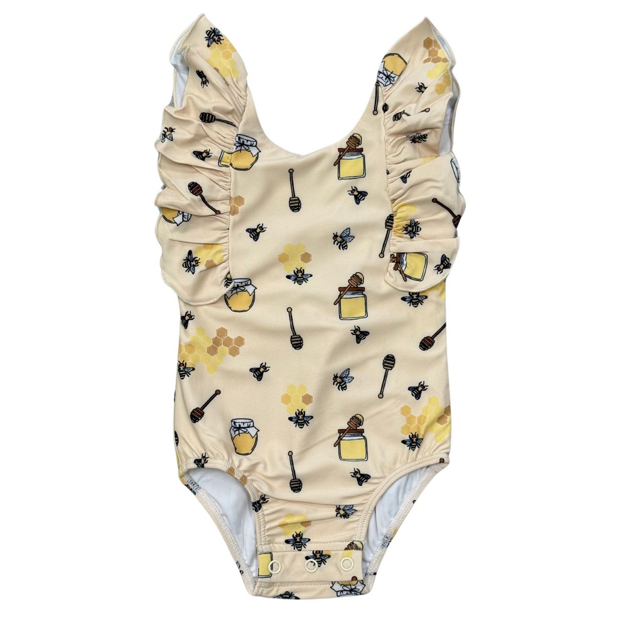Girl's Ruffle Sleeve Cross Back Swimsuit