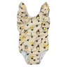 Girl's Ruffle Sleeve Cross Back Swimsuit