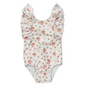 Girl's Ruffle Sleeve Cross Back Swimsuit