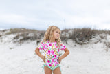 Olivia Green Pink Floral Rash Guard Swimsuit - HoneyBug 