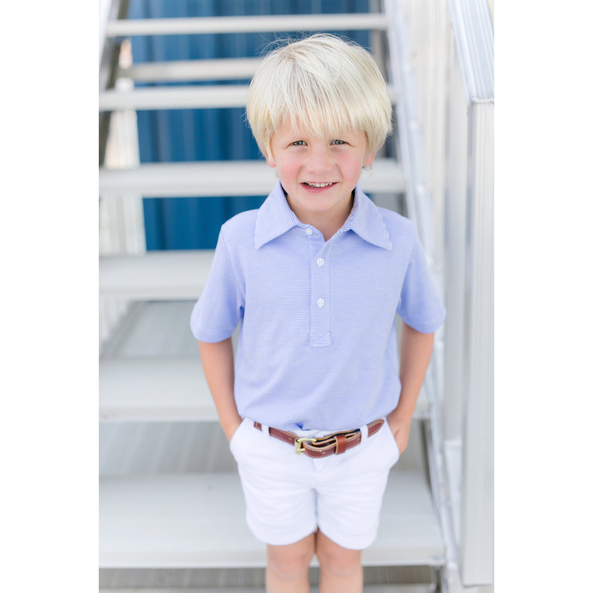 Griffin Boys' Pima Cotton Polo Golf Shirt - Blue Stripes - HoneyBug 