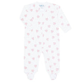 Pink Heart Print Zipper Footie - HoneyBug 