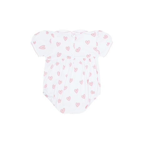 Pink Heart Print Smocked Bubble - HoneyBug 