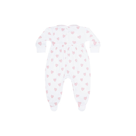 Pink Heart Print Smocked Footie - HoneyBug 