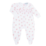 Pink Heart Print Smocked Footie - HoneyBug 