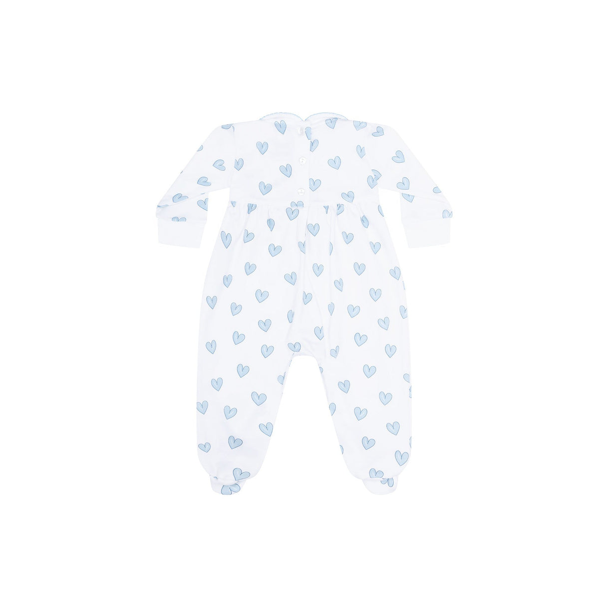 Blue Heart Print Smocked Footie - HoneyBug 