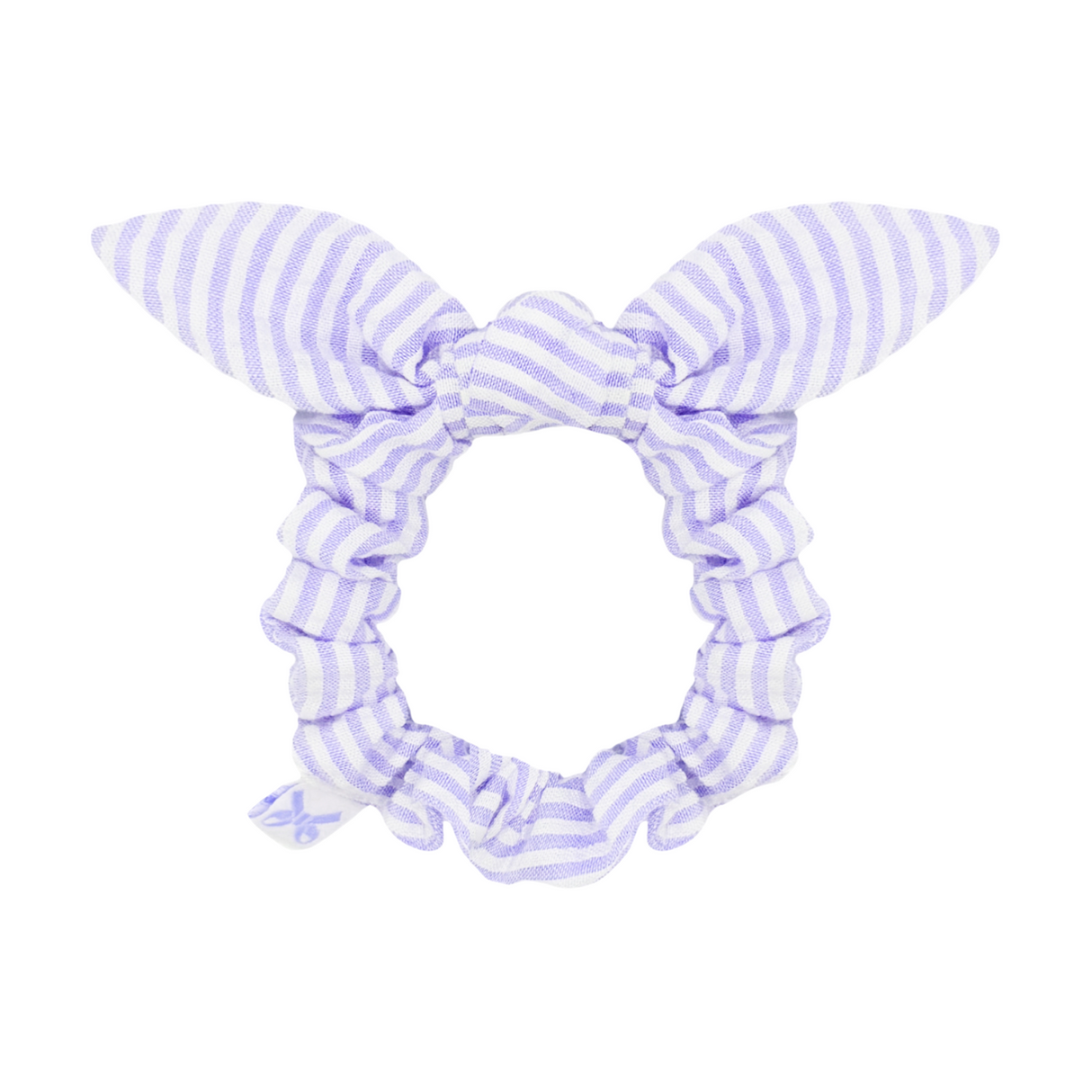 Seersucker Bow Scrunchie in Lavender/White