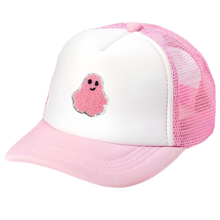 Ghost Patch Halloween Trucker Hat - Pink/White